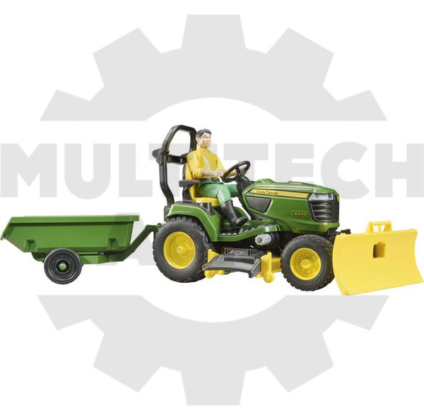 John Deere fűnyíró traktor, pótkocsival és kertésszel